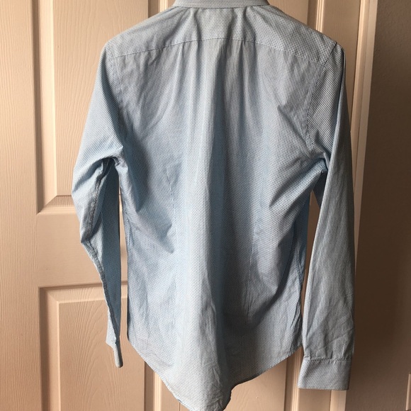 Express Fitted Aqua Black Geo Print Dress Shirt - Picture 3 of 4